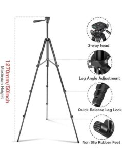 Phone Tripod 50" Adjustable Travel Video (Compatible with Iphone/Android) - Image 3
