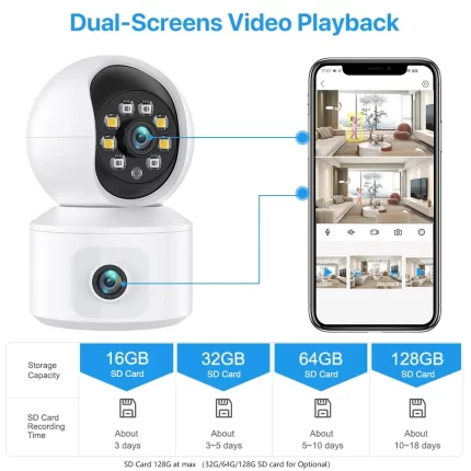 Dual Lens Baby Monitor PTZ IP Camera 4MP Indoor Human Detect 2K WIFI Camera Two-Way Audio ICSee Security CCTV Cam