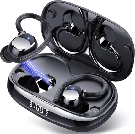 Tukio Wireless Bluetooth 5.3 Sports Headphones, HiFi Stereo with 4HD Mic and Noise Cancelling ENC, 80H with LED Display, IP7 Waterproof, Wireless In-Ear Earbuds