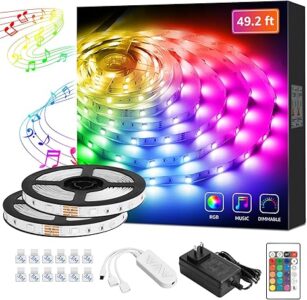 LED Strip Lights, 50ft Music Sync RGB LED Lights Strip with Remote, Color Changing Light Strip for Bedroom, Living Room, Kitchen and More, 24.6ft*2