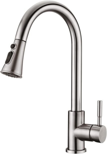 Kitchen Faucet - Kitchen Faucet with Pull Down Sprayer, Swivel High Arc Single Handle Kitchen Sink Faucet, Bar Faucet with Sprayer 3-Mode,Brushed Nickel Finish Faucet for Home/Laundry/RV,Single Hole