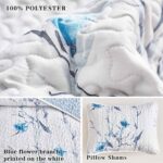 Botanical Quilt Set 3 Pieces Full/Queen Size, Blue Flower Branch on White Reversible Bedspread - Image 4