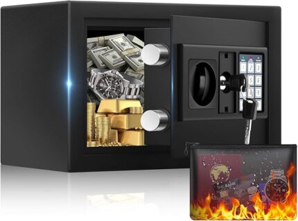 0.5 Cuft Mini Safe Box, Home Safe with Fireproof Waterproof Bag, Anti-Theft Digital Security Lock Box with Smart Alert System, Mute Function, Personal Safes Box for Money Jewelry